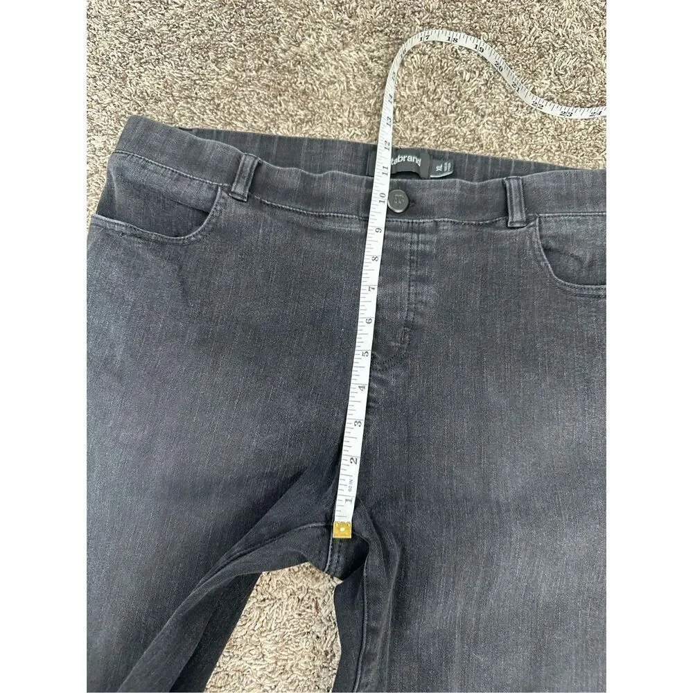 Betabrand Premium Yoga Denim Pull On Flare Bootcut Black Wash Jean Frayed Hem XL